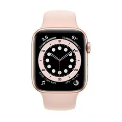 اپل واچ سری 6 مدل 44mm بدنه آلومینیوم به رنگ طلایی با بند سیلیکونی اسپورت