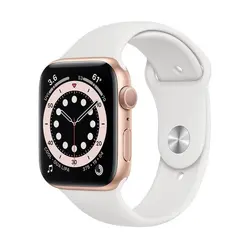 اپل واچ سری 6 مدل 44mm بدنه آلومینیوم به رنگ طلایی با بند سیلیکونی اسپورت