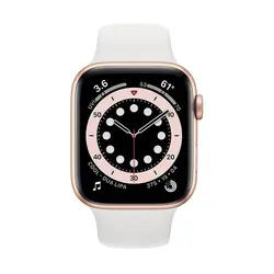 اپل واچ سری 6 مدل 44mm بدنه آلومینیوم به رنگ طلایی با بند سیلیکونی اسپورت
