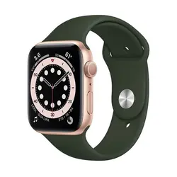 اپل واچ سری 6 مدل 44mm بدنه آلومینیوم به رنگ طلایی با بند سیلیکونی اسپورت