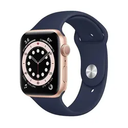 اپل واچ سری 6 مدل 44mm بدنه آلومینیوم به رنگ طلایی با بند سیلیکونی اسپورت