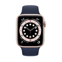اپل واچ سری 6 مدل 44mm بدنه آلومینیوم به رنگ طلایی با بند سیلیکونی اسپورت