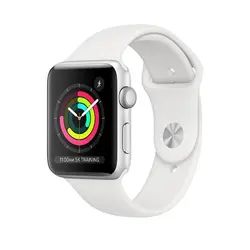 اپل واچ سری ۳ مدل 42mm بدنه آلومینیوم به رنگ نقره ای با بند سیلیکونی اسپورت