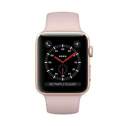 اپل واچ سری ۳ مدل 38mm بدنه آلومینیوم به رنگ طلایی با بند سیلیکونی اسپورت