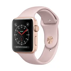اپل واچ سری ۳ مدل 38mm بدنه آلومینیوم به رنگ طلایی با بند سیلیکونی اسپورت