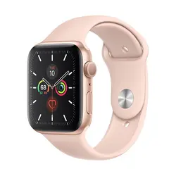 اپل واچ سری 5 مدل 44mm بدنه آلومینیوم به رنگ طلایی با بند سیلیکونی اسپورت