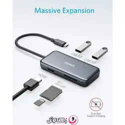 هاب 5 پورت انکر مدل Anker 332 USB-C Hub (5-in-1) A8355 با کابل Type-C