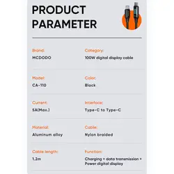 کابل تایپ سی به تایپ سی مک دودو MCDODO CA-1100 Type-C to Type-C