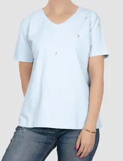 تیشرت زنانه یقه هفت گلدوزی گل سنبل