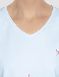 تیشرت زنانه یقه هفت گلدوزی گل سنبل