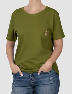 تیشرت زنانه جیب دار گلدوزی گل سنبل