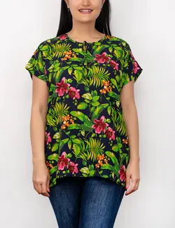 شومیز یقه گره ای طرح برگ و گل