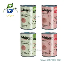 پک 4 عددی کنسرو سگ شامل 2 عدد طعم گوشت قرمز و 2 عدد طعم مرغ طعم گوشت قرمز و مرغ شایر