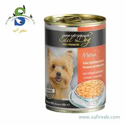 کنسرو سگ حاوی گوشت مرغ و هویچ در سس (400 گرم) ایدل