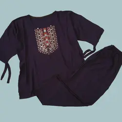 خرید و قیمت ست تیشرت شلوار نخی یقه چاپی | سلام مامانی