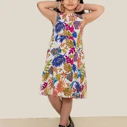 خرید و قیمت پیراهن نخی دخترانه طرح هاوایی