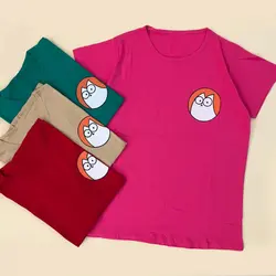 تیشرت زنانه نخ پنبه طرح فانتزی گربه عینکی