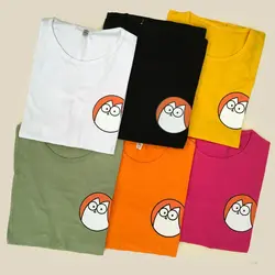 تیشرت زنانه نخ پنبه طرح فانتزی گربه عینکی