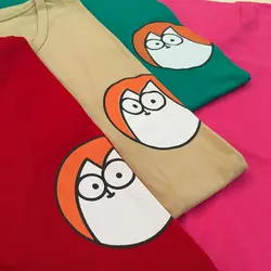 تیشرت زنانه نخ پنبه طرح فانتزی گربه عینکی