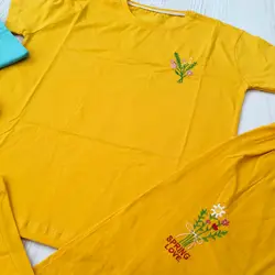 ست تیشرت و شلوار گلدوزی شده شاخه گل