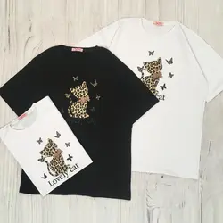 خرید و قیمت تیشرت زنانه طرح فانتزی پیشی پلنگی