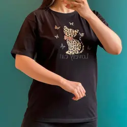 خرید و قیمت تیشرت زنانه طرح فانتزی پیشی پلنگی