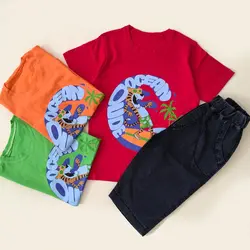 ست تیشرت و شلوارک لی طرح ببر موج سوار سایز 40 و 45 در سلام مامانی