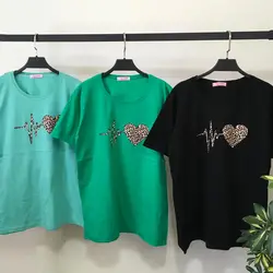 خرید و قیمت تیشرت زنانه طرح ضربان قلب پلنگی