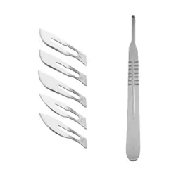 دسته تیغ جراحی پرایم استار مدل MM64 شماره 4 به همراه تیغ استریل ترینون کد SKJQ002369 بسته 5 عددی