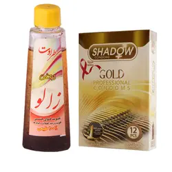 روغن زالو طراوت کد 50 حجم 50 میلی لیتر همراه با کاندوم  شادو مدل gold بسته 12 عددی
