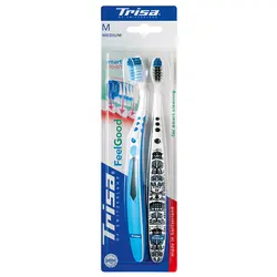 مسواک تریزا مدل Feel Good با برس متوسط بسته 2 عددی                             Trisa Feel Good Medium Toothbrush 2Pcs