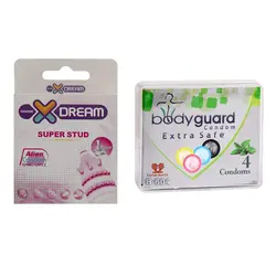 کاندوم ایکس دریم مدل Super Stud به همراه کاندوم بادی گارد مدل اکسترا سیف بسته 4 عددی