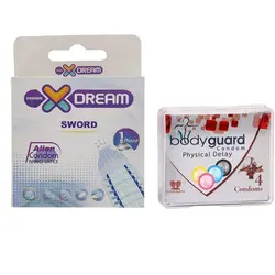 کاندوم ایکس دریم مدل Sword  به همراه کاندوم بادی گارد مدل اکسترا سیف بسته 4 عددی