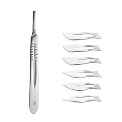 دسته تیغ جراحی شماره 4 مدل MFN09631 به همراه تیغ استریل هایکو مدل  SKJ0069 مجموعه 6 عددی