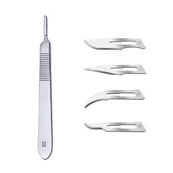 دسته تیغ جراحی شماره 3 مدل FMY01 به همراه تیغ استریل هایکو مدل  SKJ9631 مجموعه 5 عددی