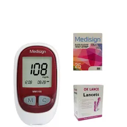 دستگاه تست قندخون مدیساین مدل MM1100 به همراه یک بسته نوار تست و یک بسته سوزن