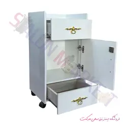 ترولی آرایشگاهی چوبی دو کشو یک کمد