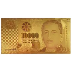 اسکناس 10.000 دلار سنگاپور روکش آب طلا