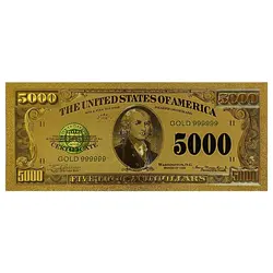 اسکناس 5000 دلار آمریکا روکش آب طلا