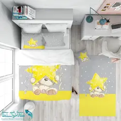 روتختی طرح تدی طوسی طلایی سایز یکنفره کد A2443