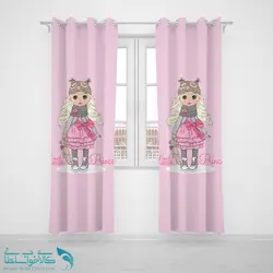 پرده پانچی اتاق کودک طرح دختر پاپیون صورتی کد A1746