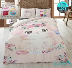 سرویس لحاف روتختی سه بعدی مدل خرگوشی برند Turkaz کد 1078 یک نفره 4 تکه