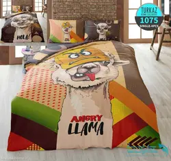 سرویس لحاف روتختی سه بعدی مدل لاما عصبانی برند Turkaz کد 1075 یک نفره 4 تکه