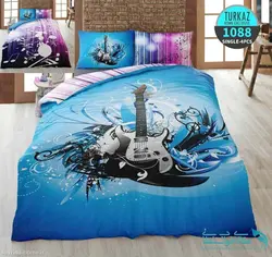 سرویس لحاف روتختی سه بعدی مدل گیتار برند Turkaz کد 1088 یک نفره 4 تکه