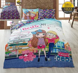 سرویس لحاف روتختی مدل دوستان برند Turkaz یک نفره 4 تکه طرح 1022