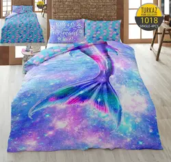 سرویس لحاف روتختی مدل پری دریایی برند Turkaz یک نفره 4 تکه طرح 1018