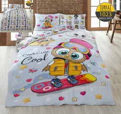 سرویس لحاف روتختی مدل جغد برفی برند Turkaz یک نفره 4 تکه طرح 1023