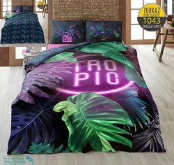 سرویس لحاف روتختی مدل تروپیکال برند Turkaz یک نفره 4 تکه طرح 1043