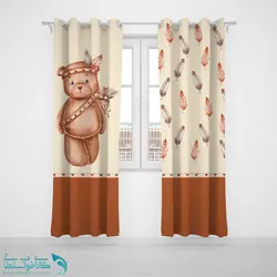 پرده پانچی اتاق کودک طرح خرس سرخ پوست کد A3049