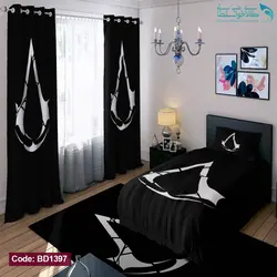 روتختی طرح سفید مشکی یکنفره کد BD1397